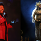 The Weeknd performs during halftime of NFL Super Bowl 55, Sunday, Feb. 7, 2021; Beyonce performs at the 59th annual Grammy Awards on Feb. 12, 2017.
